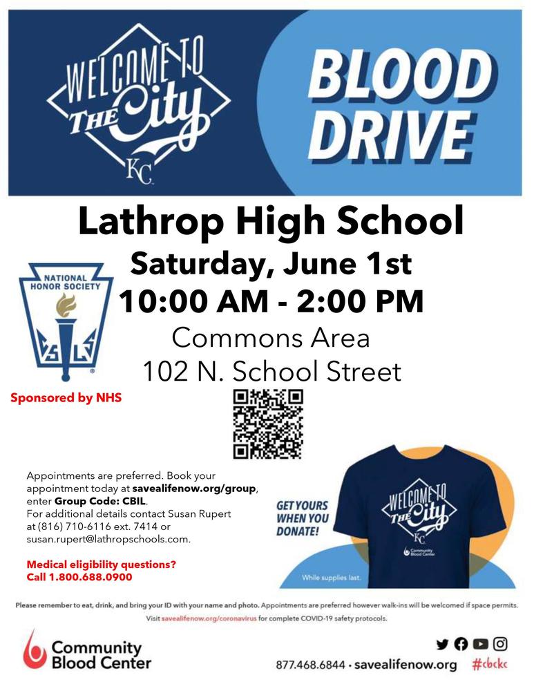 LHS Blood Drive - Saturday, June 1 lathropschools.com/article/161343…