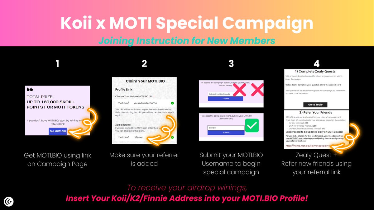 We're excited to embark on a special campaign with @MOTI_BIO —180,000 $KOII and points for MOTI.BIO tokens to be claimed! 🪂 MOTI is a self-sovereign social bio hosted on Koii that enables you to reclaim your data, build your reputation & earn airdrops. Over the