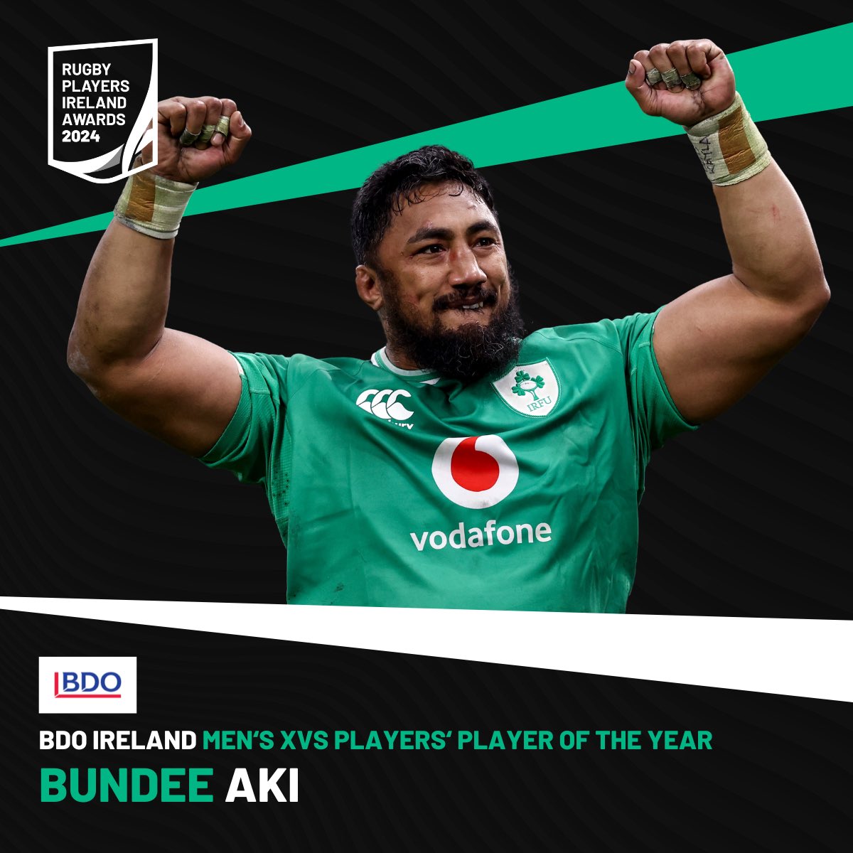 ⭐️ Bundee Aki ⭐️ Bundee hit new heights this season and now lands the @BDOIreland Men’s XVs Players’ Player of the Year 🏅 #MoreThanAPlayer #RugbyAwards24