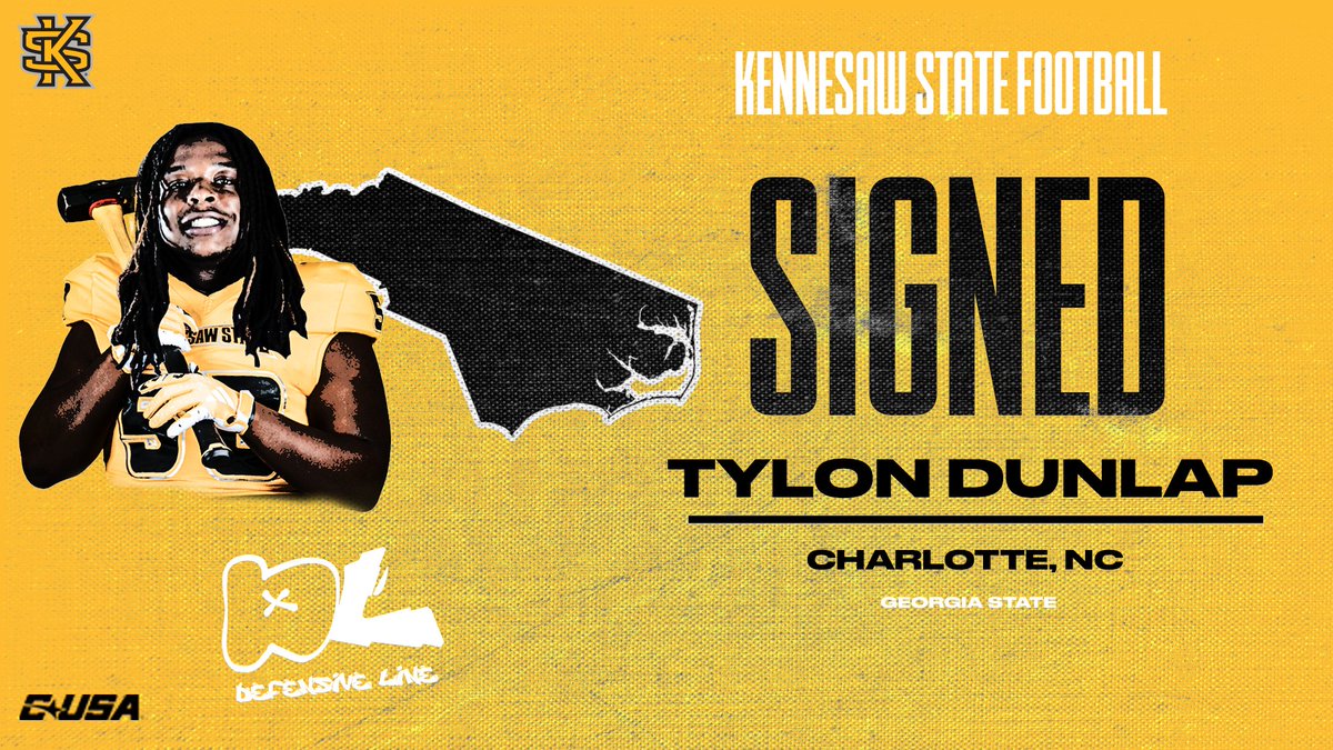 kennesawstfb's tweet photo. A big addition on the D-Line 💪

Let's welcome @TylonDunlap1 to KSU!

#GoldStandard #EAT https://t.co/gGzCpq7qrx