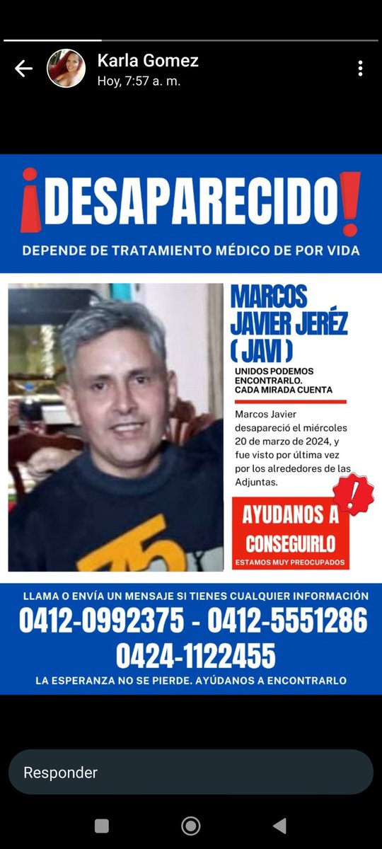RichardJerez73's tweet photo. Agradezco a quien puedar dar información del paradero de nuestro primo, tiene ya dos meses desaparecido, @TarekWiliamSaab, @globovision, @elsolidariogv https://t.co/HTAV7hgymb