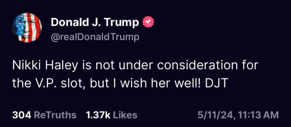 NIKKI HALEY: “It is now up to Donald Trump to earn the votes of those in our party and beyond it who did not support him.” TRUMP: