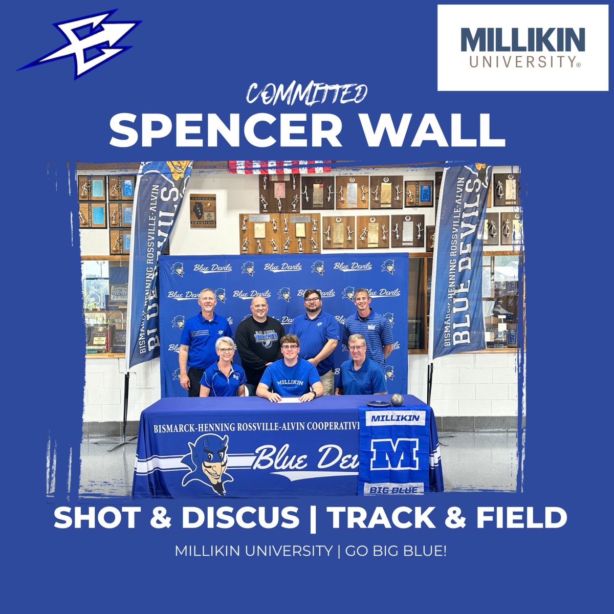 Congratulations, Spencer for committing to Millikin University! Spencer has earned a spot on MIllikin's Track &amp; Field Team and will throw the Discus and Shot Put!

Blue Devil Nation is proud of you!

Go Blue Devils!