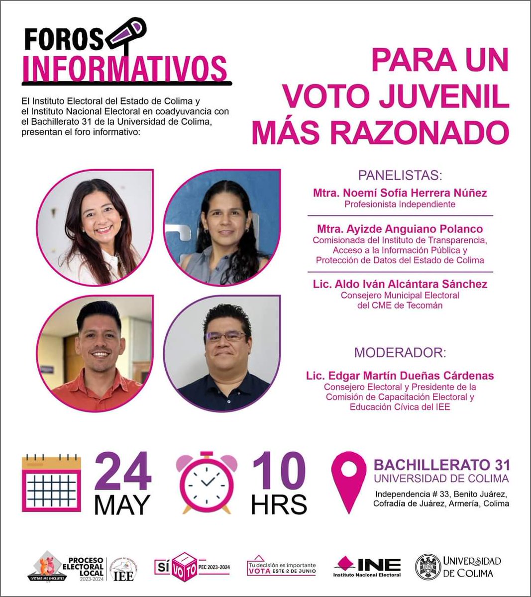 En este Proceso Electoral Concurrente 2023-2024, la participación juvenil es la más importante y poderosa...
Gracias al <a href="/INEMexico/">@INEMexico</a> y al <a href="/IEECOLIMA/">IEE Colima</a> por la invitación🗳️😉