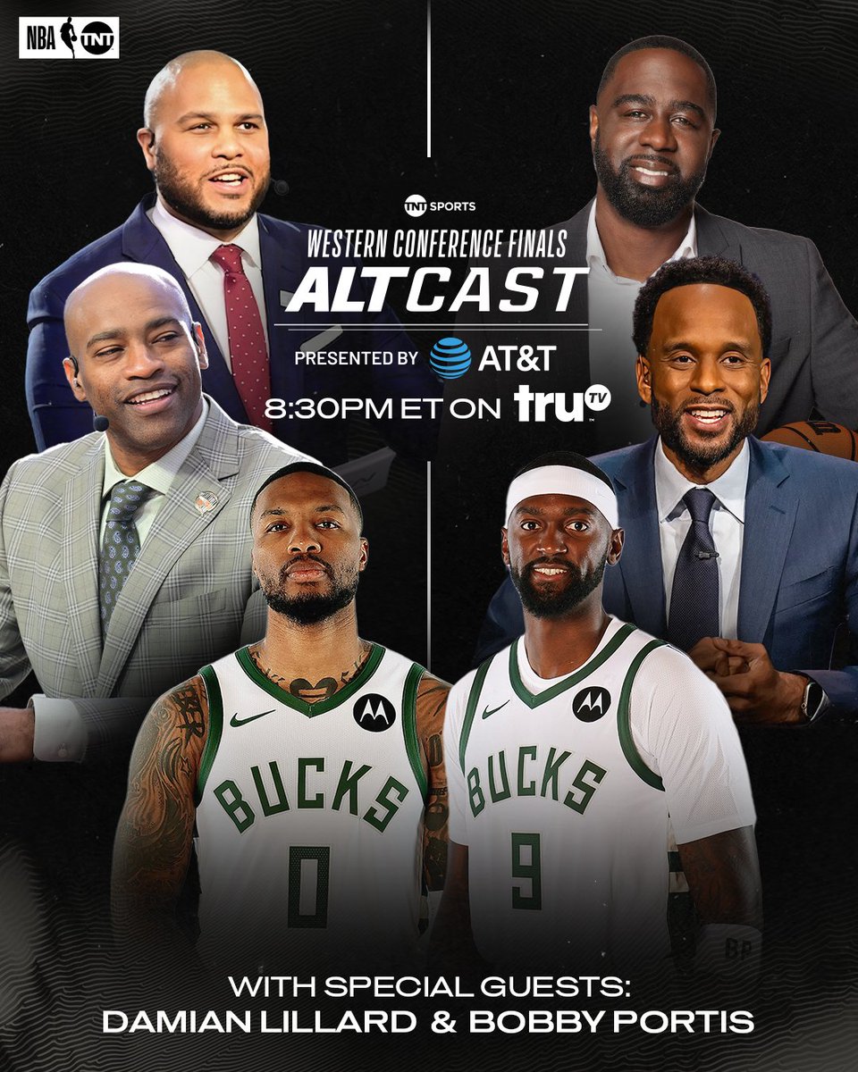 Catch WCF Altcast Presented by AT&T featuring @mrvincecarter15, @bomani_jones, @jordancornette & @ChrisBHaynes with special guests @Dame_Lillard & @BPortistime! Tonight at 8:30pm ET on TruTV 🏀