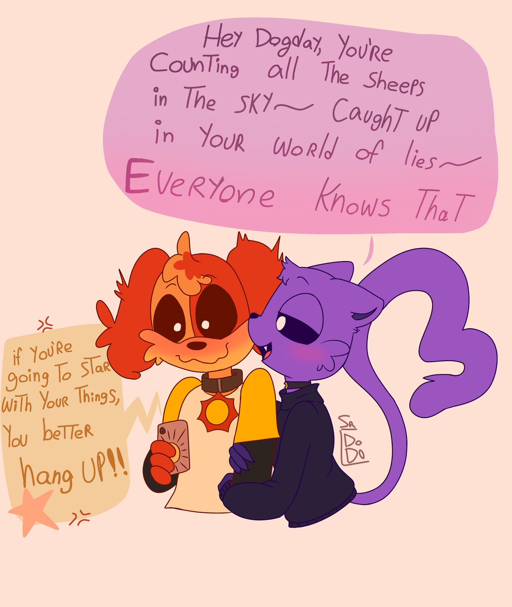 DodoQuacks's tweet photo. Do you remember that song? (Who knows the context, I give a wish ✨)

No pregunten como Kickin entiende eso, tiene traumas XDD 

#SmilingCrittersAu #SmilingCrittersfanart #CatNap x #DogDay #Poppyplaytinechapter3 https://t.co/A2JdlBSvgp