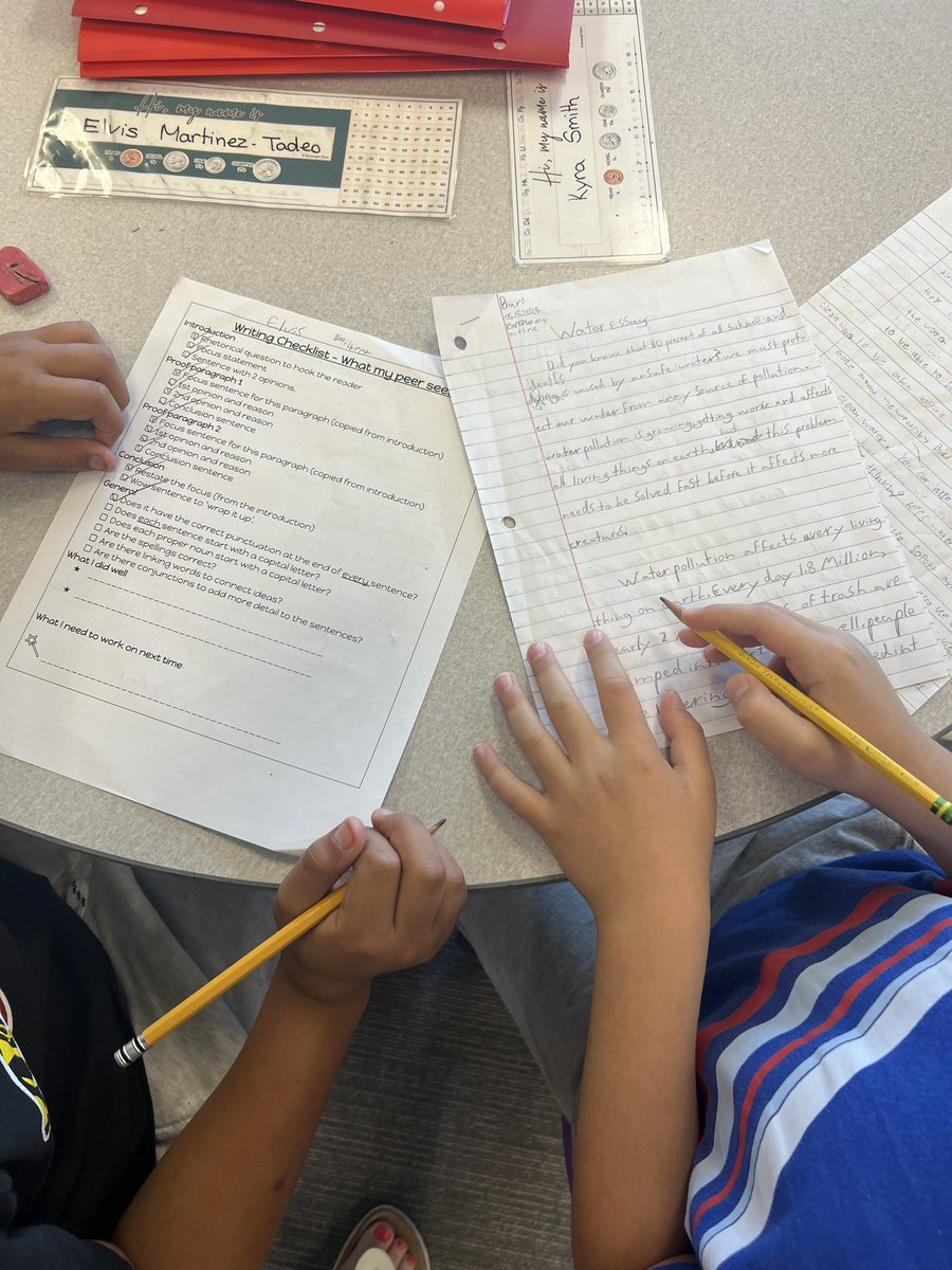 MissWakefieldNC's tweet photo. Day 2 of editing our Water Pollution essays. Everyone did a fantastic job working with a friend and our self-made checklist. They even got to show off their work to our visitors from @ELeducation @BuckhornCreekES. Can’t wait to see their final pieces https://t.co/jsdKNUWgQt