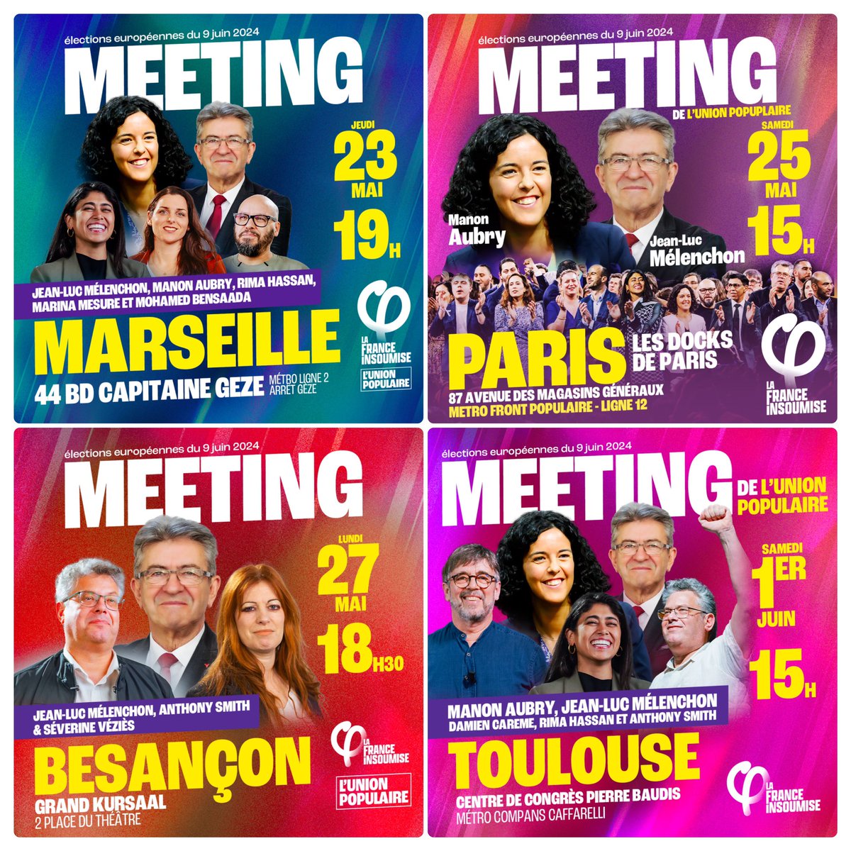 C’est à Marseille à Paris à Besançon à Toulouse…
L’Union Populaire en campagne 
Le 9 juin un tour, un vote pour nous donner la force de tout changer ! 

#unionpopulaire