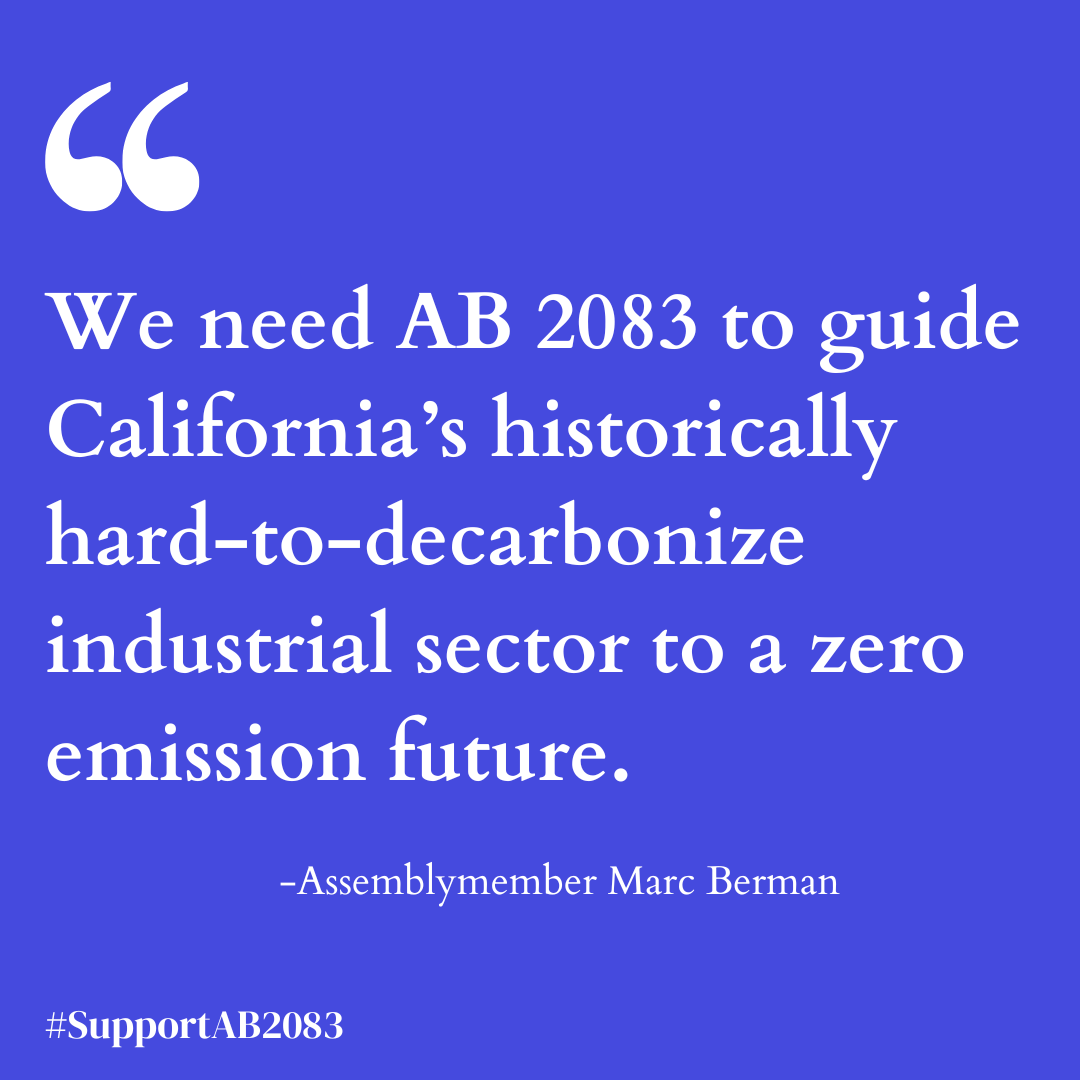 GOOD NEWS: #AB2083, which creates a plan to cut emissions from thousands of industrial manufacturing facilities across CA passed the Assembly floor.

Thank you @AsmMarcBerman for your leadership.
bit.ly/4dQ2Wt4