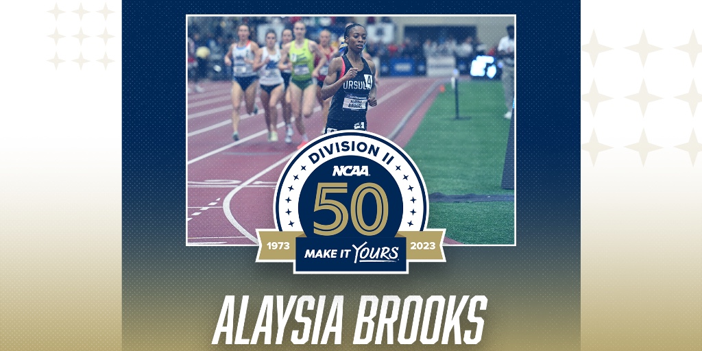 UrsulineCampus's tweet photo. It's another busy week for Track and Field student-athlete Alaysia Brooks! On Monday she received the @NCAADII 50th Anniversary Scholarship &amp; on Friday she's defending her 800m title at the outdoor track and field championships. Help let her know that we're cheering her on! https://t.co/1cy4LErOHo