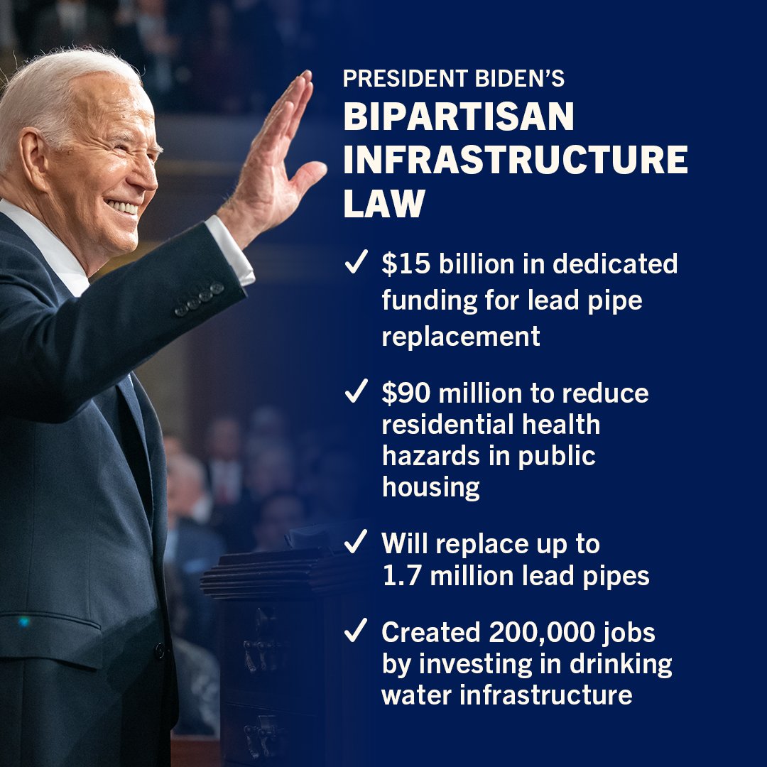 Every American deserves to drink clean water. That’s why President @JoeBiden has invested in clean water and lead pipe removal across the country.