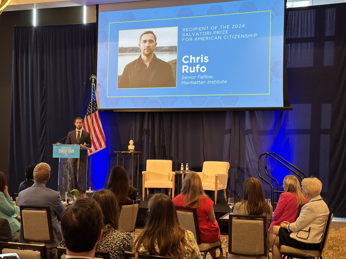 Congratulations to @realchrisrufo, our 2024 recipient of the Salvatori Prize for American Citizenship! We commend him for his commitment to upholding the principles of the American Founding in his fight against CRT, DEI, & the gender ideology movement in American institutions.