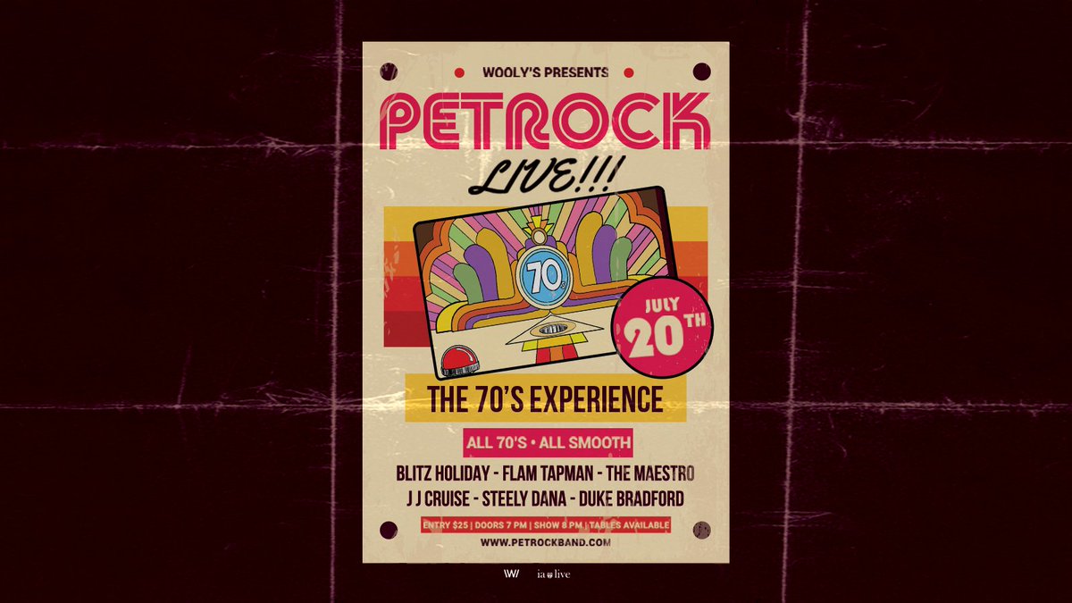 Just Announced! Pause! 🤩 @PetRockband: A Tribute to the Smooth Rock of the 70's returns to Wooly's on Saturday, July 20th! Tickets on sale now // axs.com/events/574423/