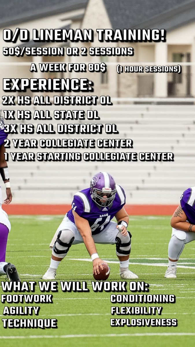 I will be providing training for Youth- Highschool offensive and defensive lineman this summer. If you are interested DM me!