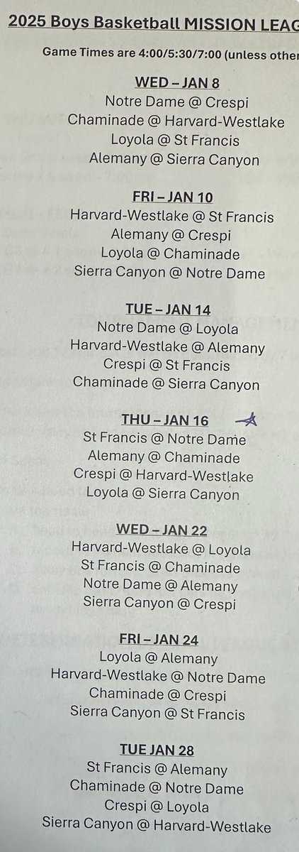 Mission League boys basketball 🏀 updated 2025 schedule Some rare Tuesday and Thursday dates Jan. 14,16,28 League tourney starts Jan. 30 and goes Feb. 1,3,5
