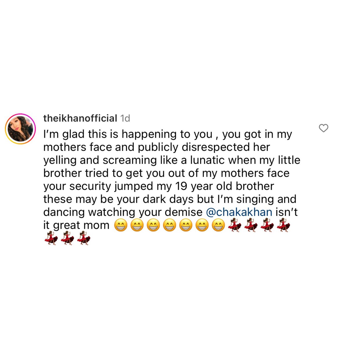 Chaka Khan’s daughter left this comment under Diddy’s apology video following the release of the surveillance footage of Diddy physically assaulting Cassie.