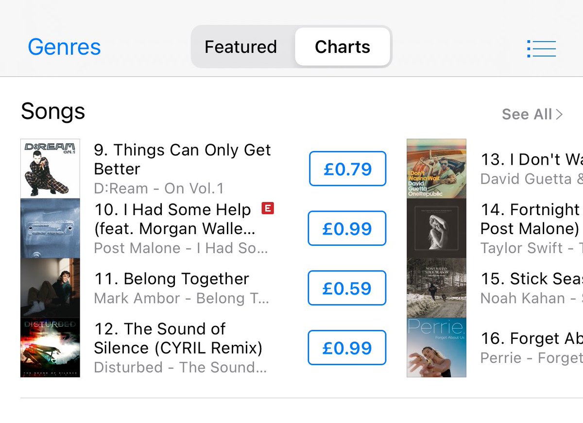 Things Can Only Get Better by D:Ream has entered the iTunes top ten.