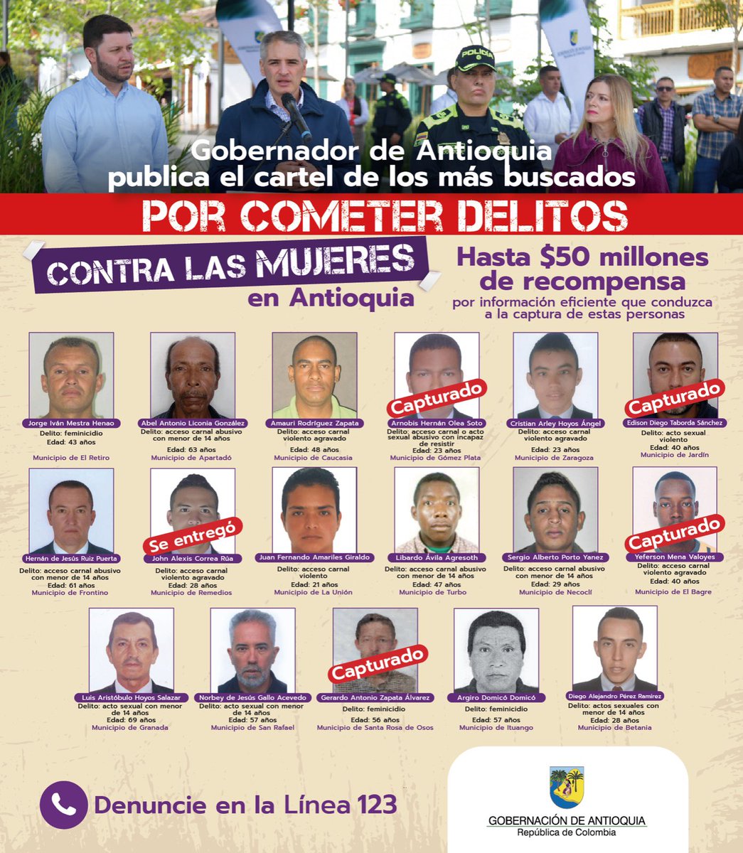 GobAntioquia's tweet photo. Comparte este cartel en tus redes sociales y grupos de WhatsApp. Ayúdanos a capturarlos y denuncia en la Línea 123. ¡Sanción social y penal! https://t.co/ajCaSogOMJ