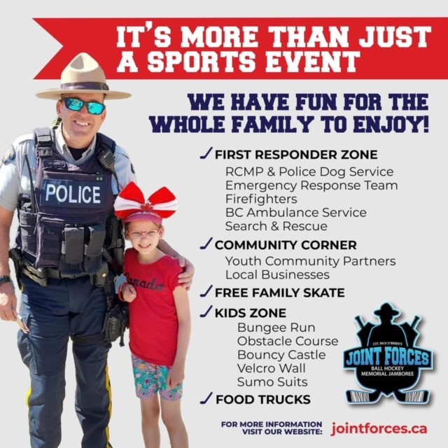 🏒👮 Join us for some family and community fun this Saturday at the 1st Annual Joint Forces Ball Hockey Memorial Jamboree! To learn more about the Cst. Rick O’Brien Joint Forces Memorial Jamboree, visit jointforces.ca and read our release here: bc-cb.rcmp-grc.gc.ca/ViewPage.actio…