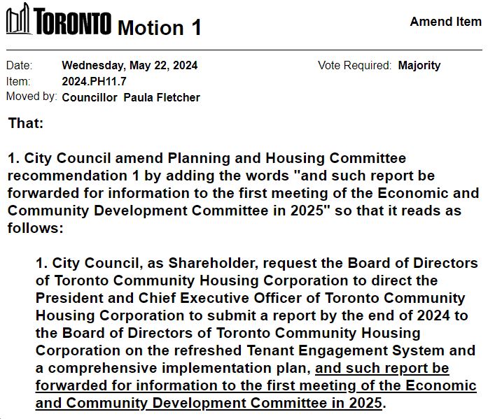 Councillor Fletcher has moved a motion on Item PH11.7- Progress Update on Toronto Community Housing Corporation's (TCHC) Tenant Advisory Committee: secure.toronto.ca/council/agenda… #tocouncil