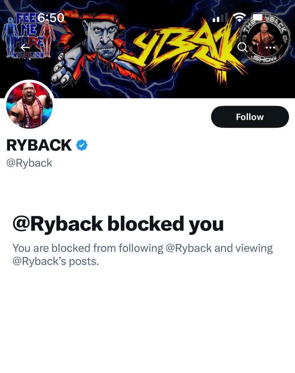 Yall done got me blocked by Ryback too 🥴😂🤣😂🤣 OV Roid headass dude! @ThaAudioUnit look at this shit 😂