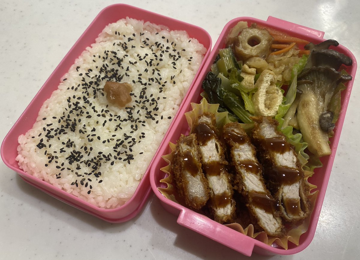 娘弁当172日目🍱
とんかつ🐖
エリンギバター醤油ソテー🍄
切り干し大根の煮物🥕
小松菜の煮浸し🥬
#お弁当記録