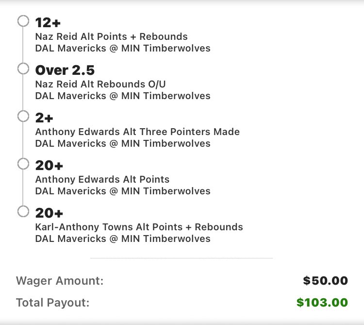 TailTheTicket's tweet photo. Cashed yesterday, let’s try to go 2/2 days of profit! #NBA #DraftKings #WCF #Timberwolves https://t.co/gLlcUnxwTs