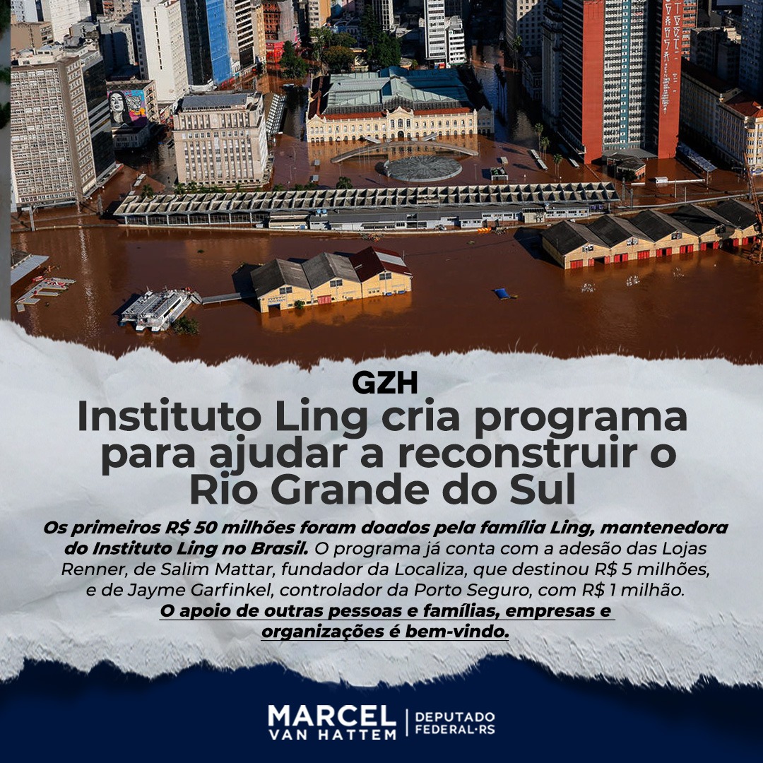 Não há nem palavras suficientes para expressar o agradecimento que devemos à iniciativa privada por tudo que tem feito para que o Rio Grande do Sul possa ser reconstruído com a maior brevidade possível. Um dos exemplos mais significativos é a iniciativa do @InstitutoLing, já