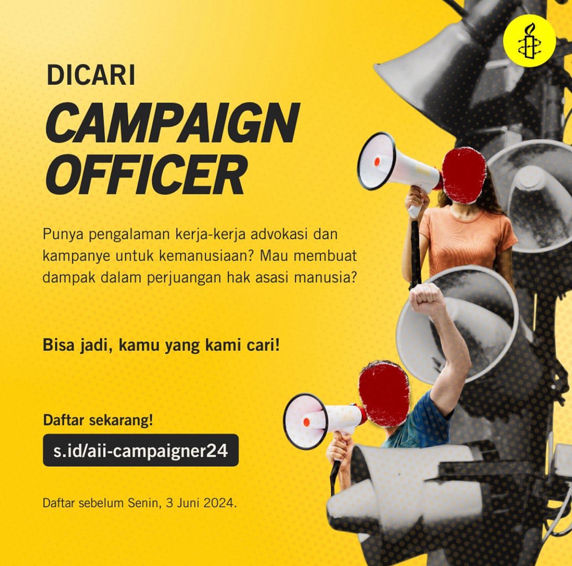 #LokerPam - Amnesty International Indonesia - Campaign Officer - s.id/aii-campaigner…