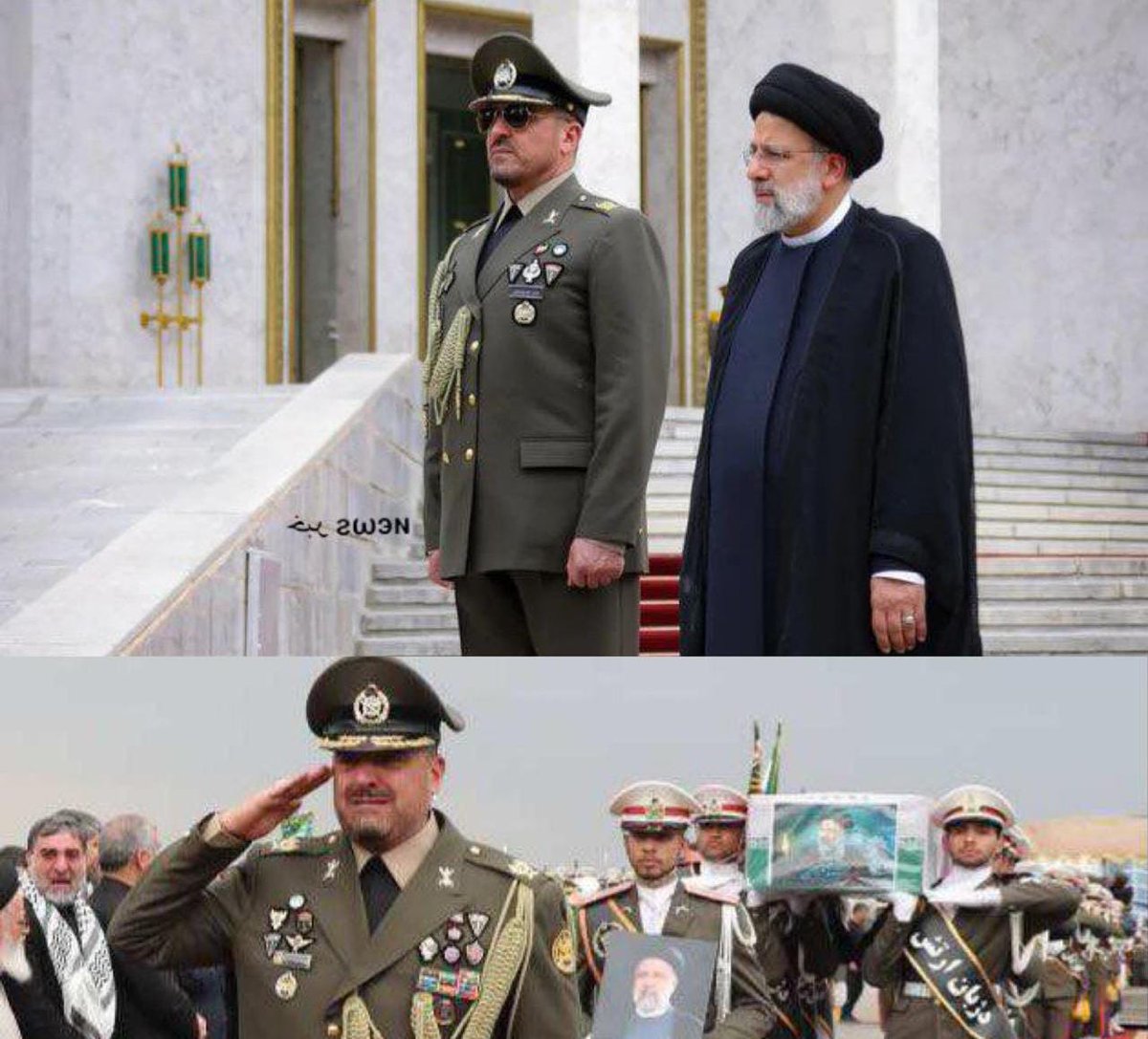 *دموع الجنرال السيد محمد رضا حسيني آجودانت مسؤول المراسم الرسمية الخاصة لرئاسة الجمهورية في تشييع جثامين  الشهداء... *في خطابه عن الرئيس قال، كل مرة كان يقول لي إني لا أقبل ان يقفوا هؤلاء الجنود في الحر و البرد لأجلي...من ثم يقدم الاعتذار لهم..*