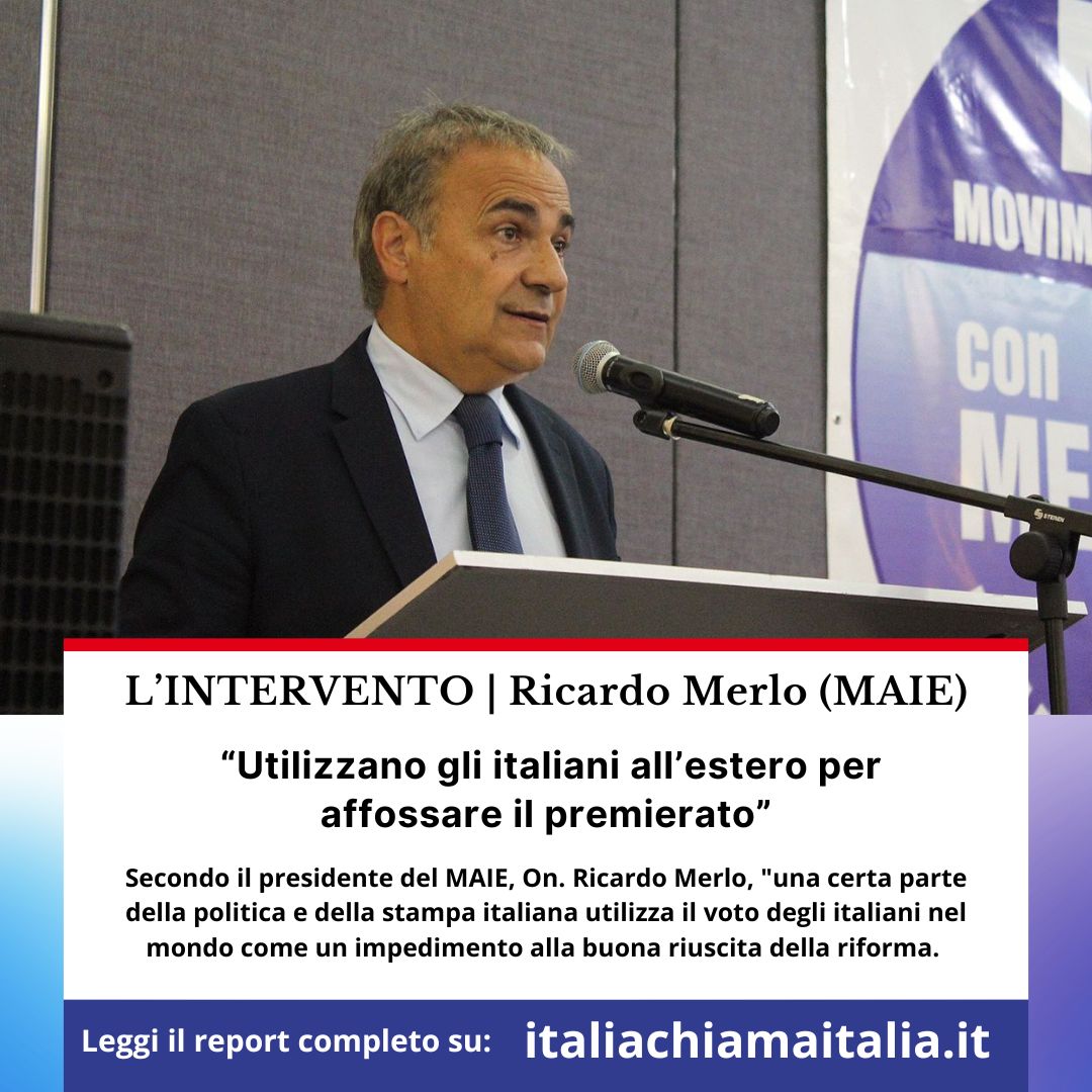 L’INTERVENTO | Ricardo Merlo (MAIE):
“Utilizzano gli italiani all’estero per affossare il premierato”
Leggi il report completo su:
italiachiamaitalia.it/lintervento-ri…
#premierato #elezionediretta #leggeelettorale #democraziaparlamentare
  #italianiallestero #italianinelmondo @italiachiama