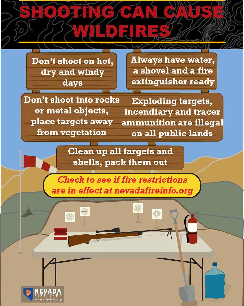 This Nevada Wildfire Awareness Month we're working to increase the awareness of and preparedness for wildfires! Please follow these tips from our partners at @blmnv & @BLMFire to help prevent wildfires this holiday weekend. Find more tips and resources at nevadafireinfo.org