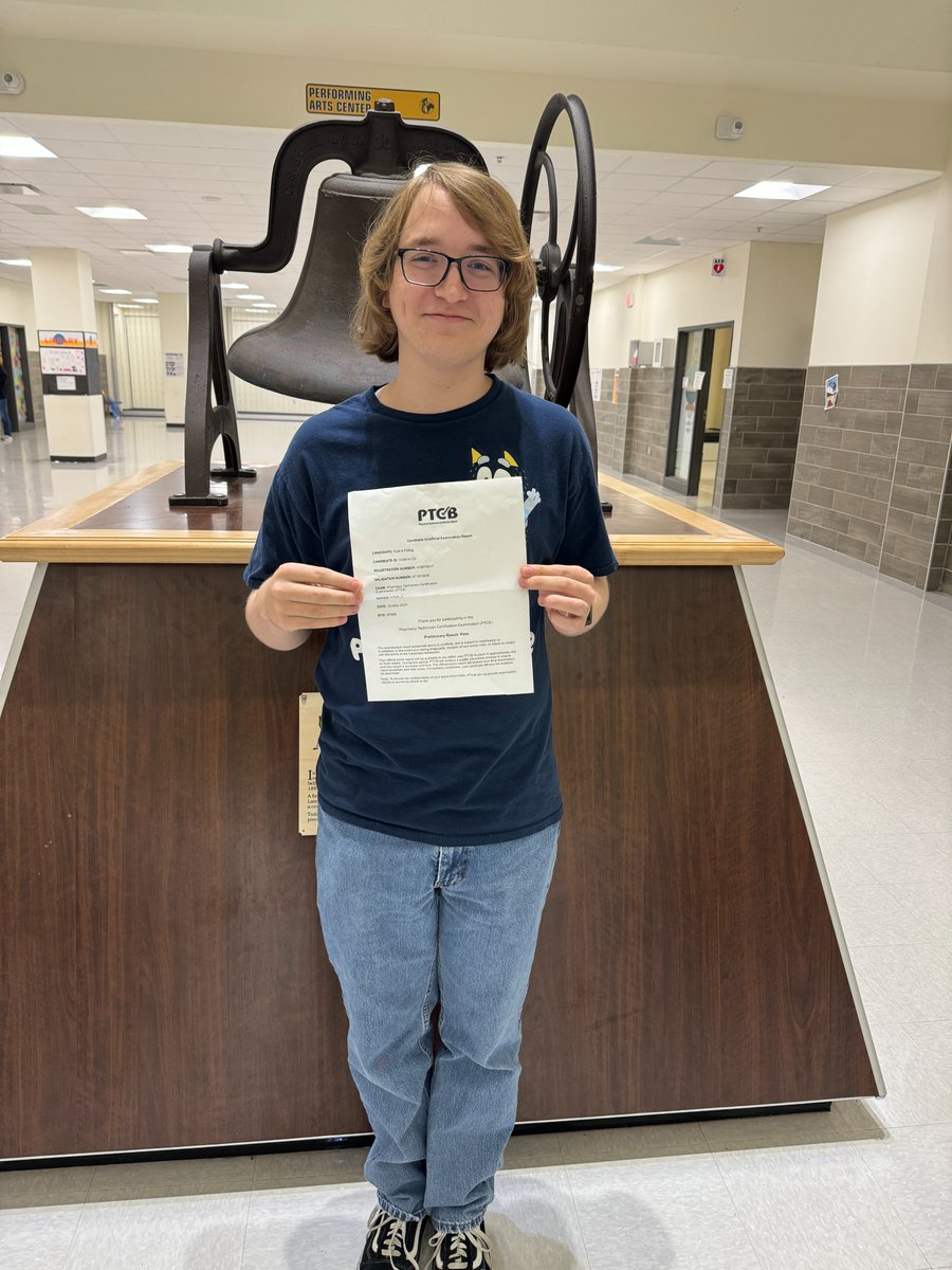 Congratulations to the newest Pharmacy Technician from @SeguinHSTx, Kyle Fiebig! Kyle passed the @ptcb Pharmacy Technician certification exam on Monday. He will graduate #CareerReady. #MatadorProud