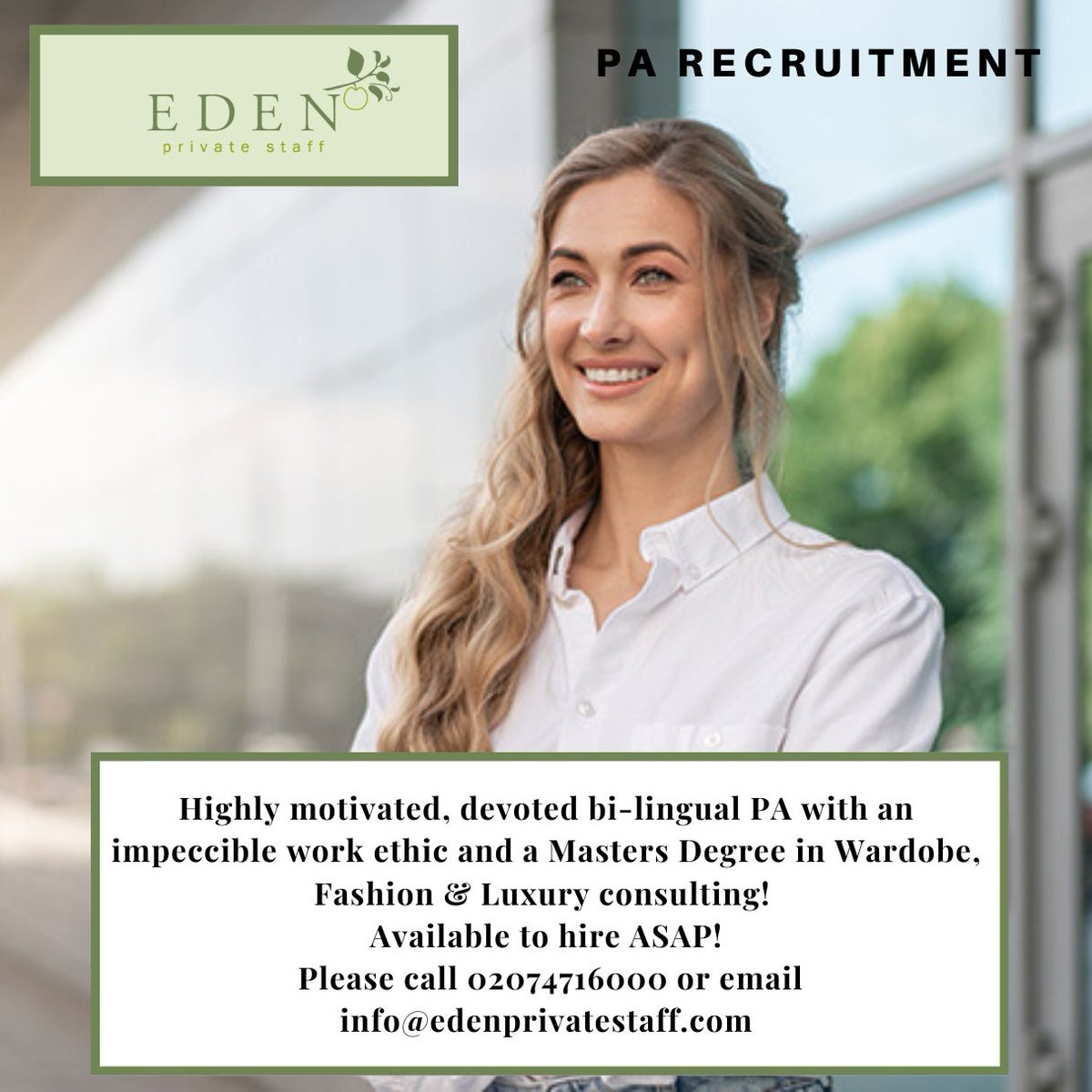 Highly motivated, devoted bi-lingual PA with an impeccible work ethic and a Masters Degree in Wardobe, Fashion & Luxury consulting! edenprivatestaff.com/resume/pa-4/ #PersonalAssistant #personalassistants #PA #EA #executivepa #privatepa#parecruitment #ExecutiveAssistant