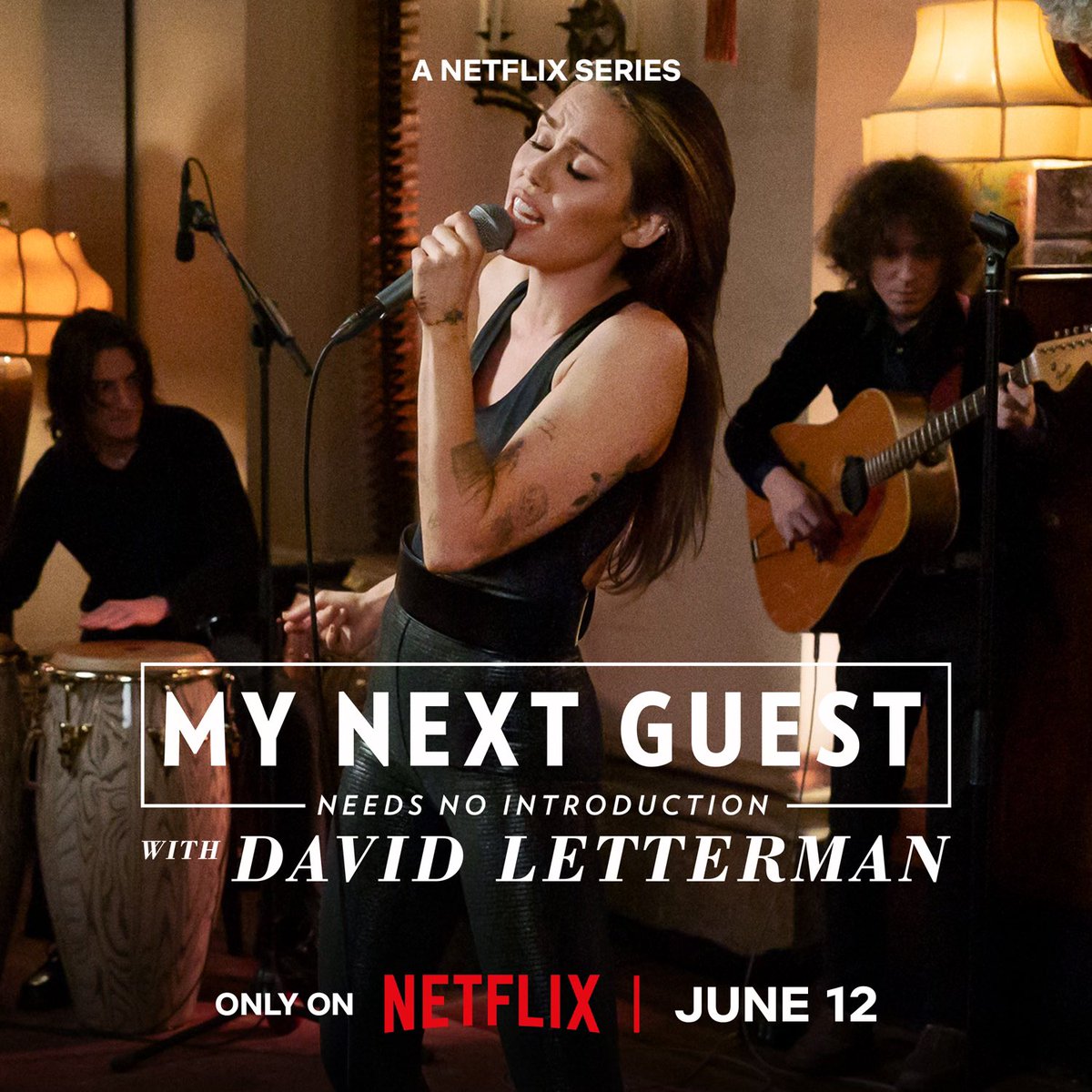 MileyCyrus's tweet photo. My Next Guest Needs No Introduction with David Letterman, tune in on @Netflix June 12th. https://t.co/1JvsJ30qsV