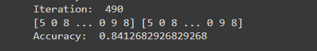 Harsh8964's tweet photo. Just learnt how to create a neural network from scratch using only numpy and pandas. Helping me understand how neural networks work and how each layers plays an important role in classification. It was tested on MNIST to achieve an accuracy of 84%. #LearnInPublic https://t.co/6C84IeqvFT