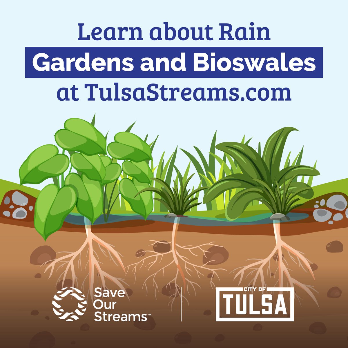 Rain Gardens and Bioswales not only add visual appeal to your property but also play a crucial role in managing stormwater, protecting aquatic ecosystems, and reducing erosion. Learn more about Low Impact Development at cityoftulsa.org/LID. #Tulsa #SOS