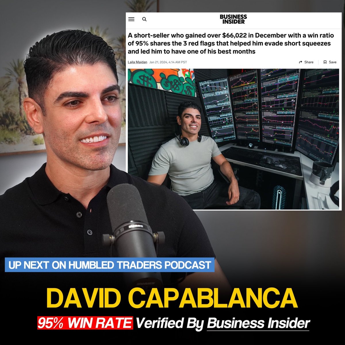 HumbledTrader18's tweet photo. 🔴 Thursday 11:00AM ET on Humbled Trader YouTube

Millionaire Day Trader David Capablanca (@reverselong) joins the Humbled Traders Podcast to share:

📈His full trading research process using advanced fundamental analysis techniques
🚩How to avoid trading the wrong stocks and black swans 
🔍His experience working with hedge funds to research fraudulent companies and paid pump-n-dumps
✅How he got a 95% win rate verified by Business Insider

Tune in tomorrow to learn from the one of the best in the business 🔥