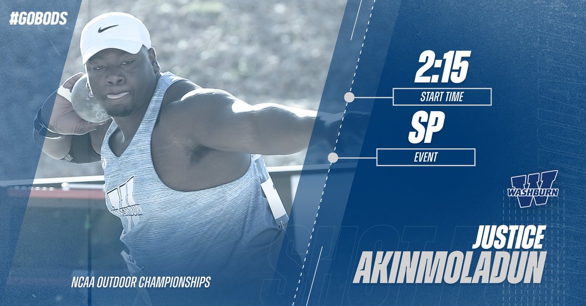 Final day of the NCAA Outdoor Championships … last but not least, Justice Akinmoladun will head to the shot put ring this afternoon #GoBods
📍 -Emporia, Kan.
⏰ - 2:15 pm
🏟️ - Welch Stadium
📊 - bit.ly/24NCAAOutdoor
💻 - bit.ly/WUMIAANetwork