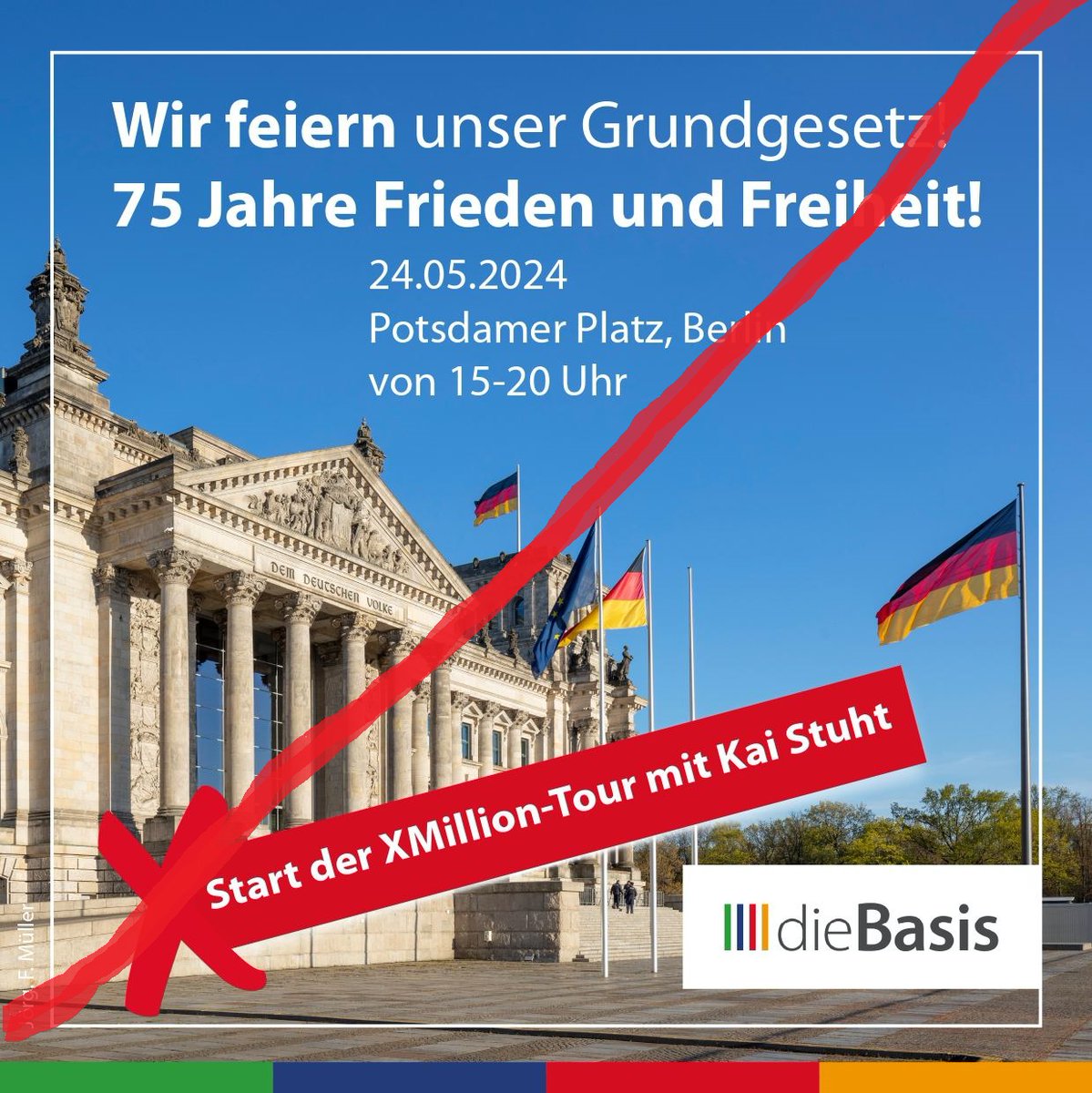 #b2405 #fckQuerdenken #FCKdieBasis
Freitag, den 24. Mai will 'dieBasis' von 15-20 Uhr am Potsdamer Platz ihre 'XMillion-Tour' mit #KaiStuht starten. 'Mit nur 1% der kritischen Menschen wäre dieBasis die drittgrößte Volkspartei in Deutschland'😂
x.com/schwurbelwatch…