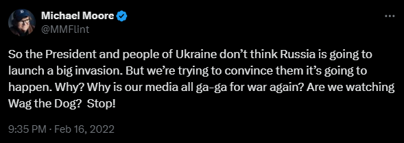 In the unlikely event that you ever feel like taking this man seriously again, remember that he posted this less than a week before the invasion started.