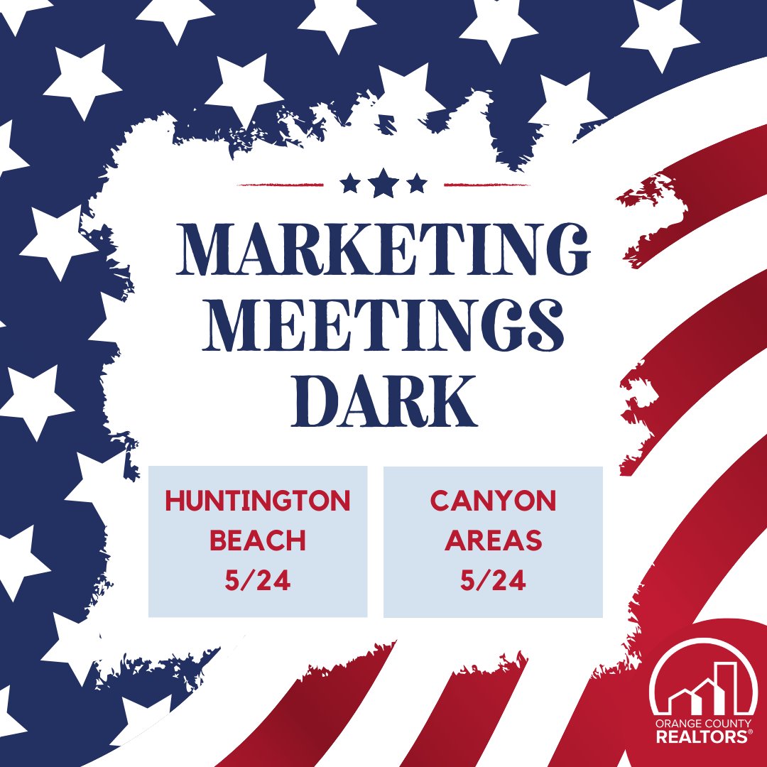 Please note the Huntington Beach and Canyon Areas Marketing Meetings & Previews will be dark this week.