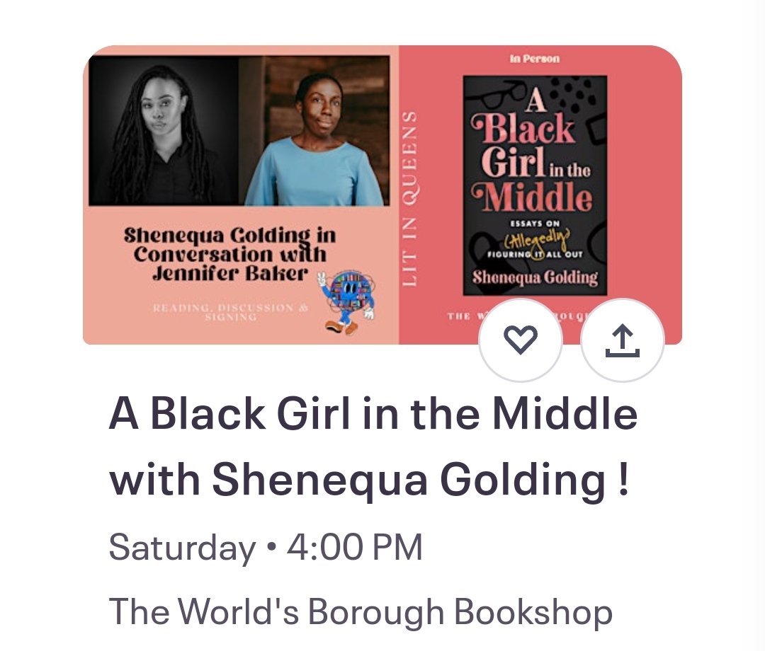 This Saturday (5/25) at 4pm, I'll be in conversation with @GoldingGirl617 about her debut collection of #essays, A BLACK GIRL IN THE MIDDLE, out now from @BeaconPressBks! Come through Queens and see us at The Worlds 🌎 Borough Bookshop: theworldsboroughbookshop.com/event/black-gi…