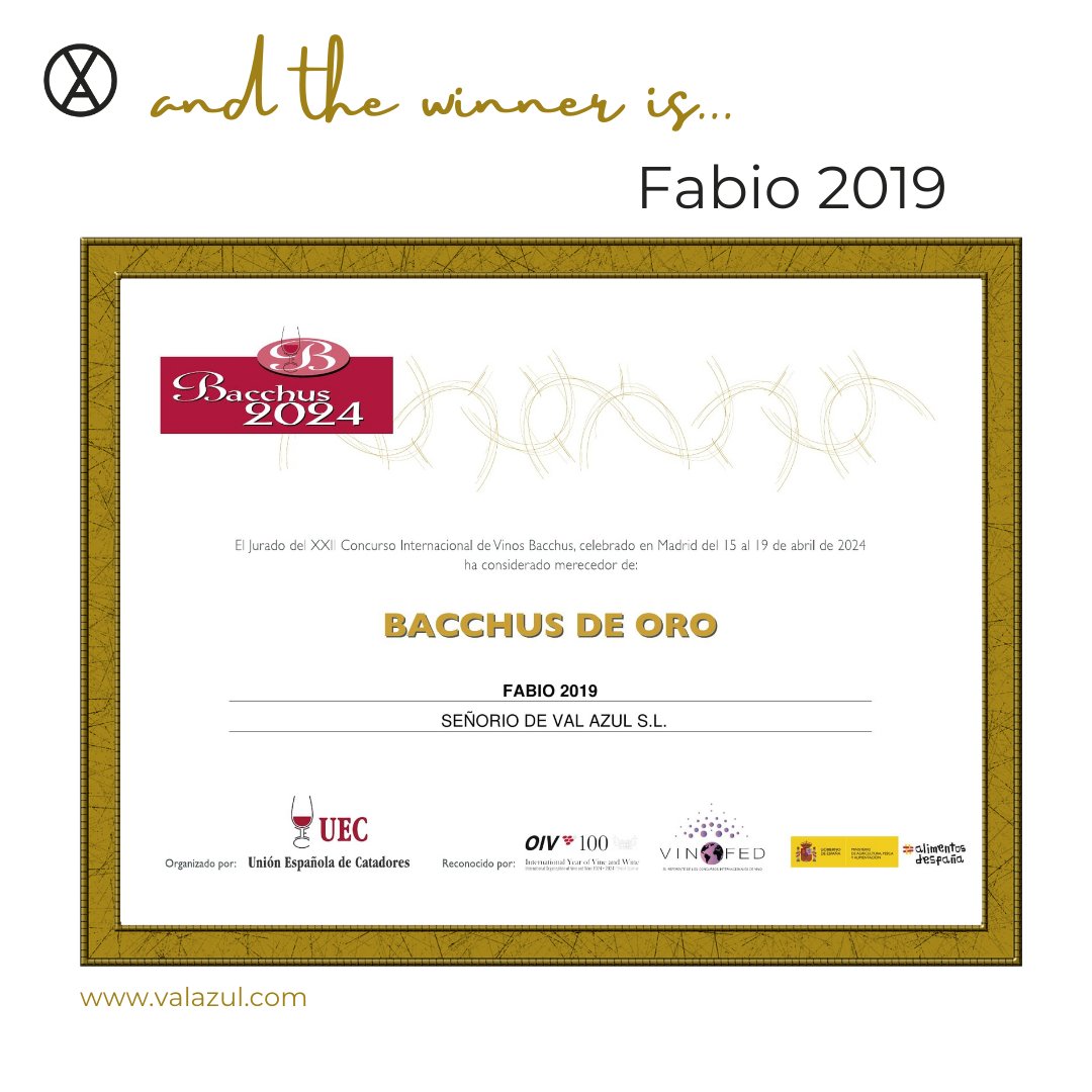 Nuestro vino más mimado, Fabio 2019, ha conseguido uno de los premios más prestigiosos del sector. ¡¡Es Bacchus de Oro 2024!! Y entre otros compañeros de varias partes del mundo, también  nuestro Val Azul 2019. ¡Esto se merece un brindis! #bacchudeoro #vino #premiosbacchus
