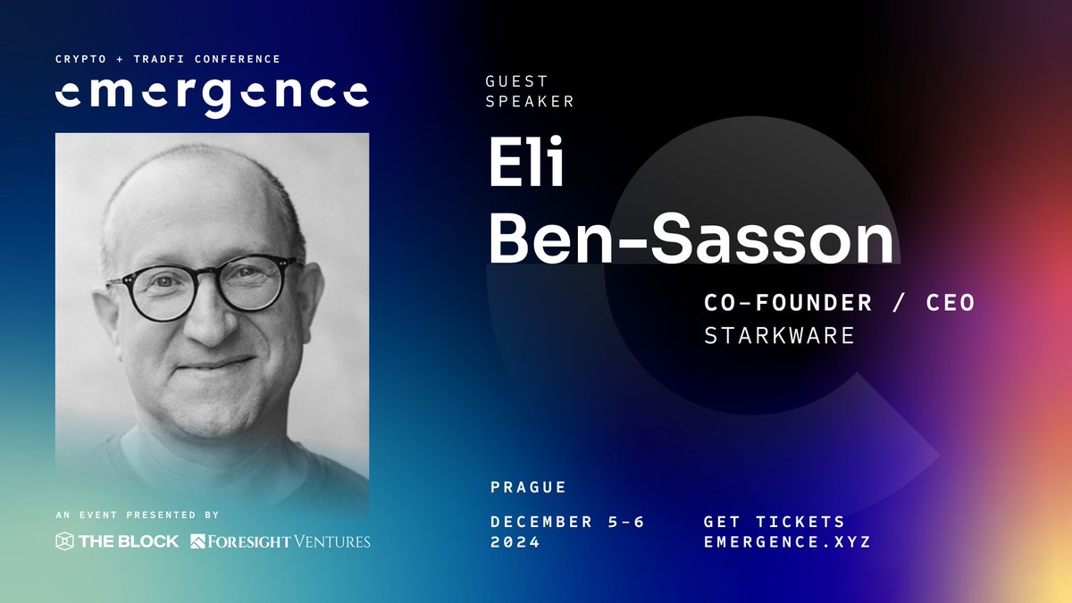 We are excited to begin announcing our lineup for Emergence this December!  

Our first speaker is <a href="/EliBenSasson/">Eli Ben-Sasson | Starknet.io</a>, the Co-Founder &amp; CEO of <a href="/StarkWareLtd/">StarkWare (BTCFi arc)</a>, a company dedicated to improving blockchain scalability and privacy through advanced cryptographic technology. His work focuses