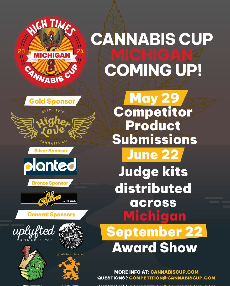 T-minus ONE WEEK (May 29) until medical and adult-use entries must be submitted for the High Times #CannabisCup #Michigan 2024!🏆 Licensed brand with some heat? Throw down your best and let the people decide.

We've got a ton of med + rec categories and slots are limited /