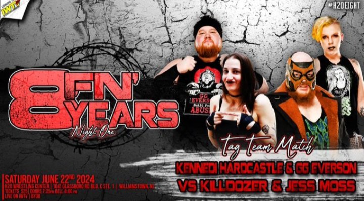 Saturday June 22nd at #H2OEight is this Thrilling Tag Team Match @Infamoss1 Jess Moss 🖤🍺 & Killdozer 🆚 @KennDawgHard Castle 🖤🤘 & G.G Everson 📸 @H2OWRESTLING on IWTV