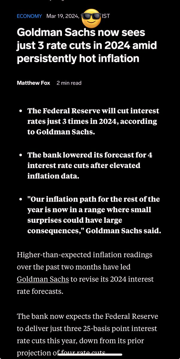 vka27's tweet photo. Goldman Sachs Joins the
"No Rate Cuts 2024 " Xclusive CLUB !!
#Theme2024
#Epic2024 https://t.co/h8warY3GJS