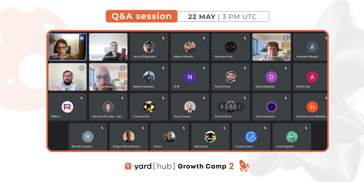 yardhub's tweet image. We have wrapped up the live Q&amp;amp;A session with mentor Colin Allison for the #web3GrowthCamp. Big up to Colin for taking on the questions and to all the participants for engagement and working group presentations.

Q&amp;amp;A discussions are always important because it brings the…