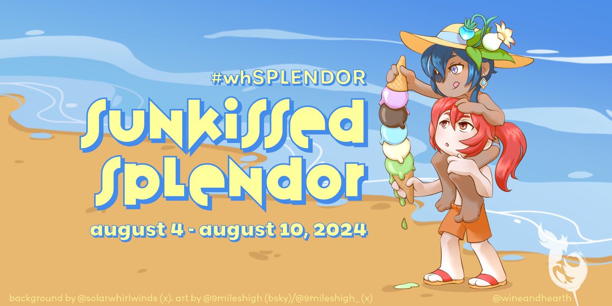 wineandhearth's tweet photo. Join us this August for Wine & Hearth's #luckae summer event, Sunkissed Splendor! βοΈ
Stay tuned for event guidelines and prompts (both sfw and nsfw) coming this weekend.
#whSPLENDOR #diluc #kaeya https://t.co/Gw2cIFMoMl